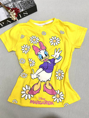 Camiseta Algodão Verão Menina Margarida Amarela