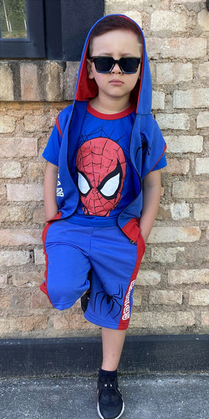 kit Conjunto 3 Peças Infantil Menino Verão Personagem Homem aranha Azul