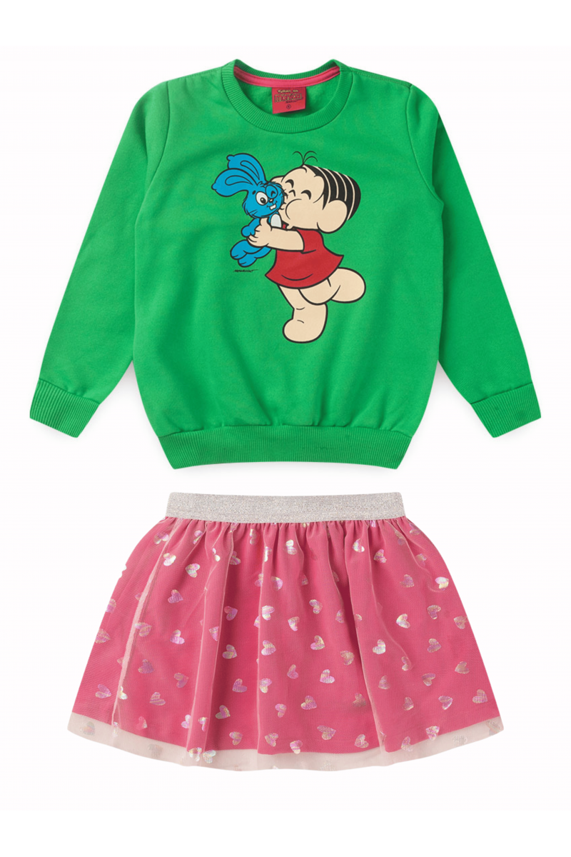 Conjunto Feminino Infantil Corações Holográficos - Turma da Mônica