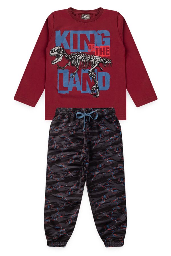 Conjunto Pijama Infantil Meia Estação Menino Dinossauro Kangulu Bordo