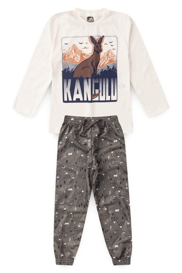 Conjunto Pijama Infantil Meia Estação Menino Montanhas Kangulu Off White