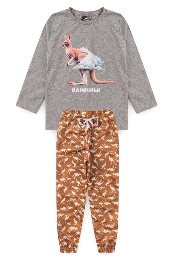 Conjunto Pijama Infantil Meia Estação Menino Nuvens Kangulu Mescla Banana