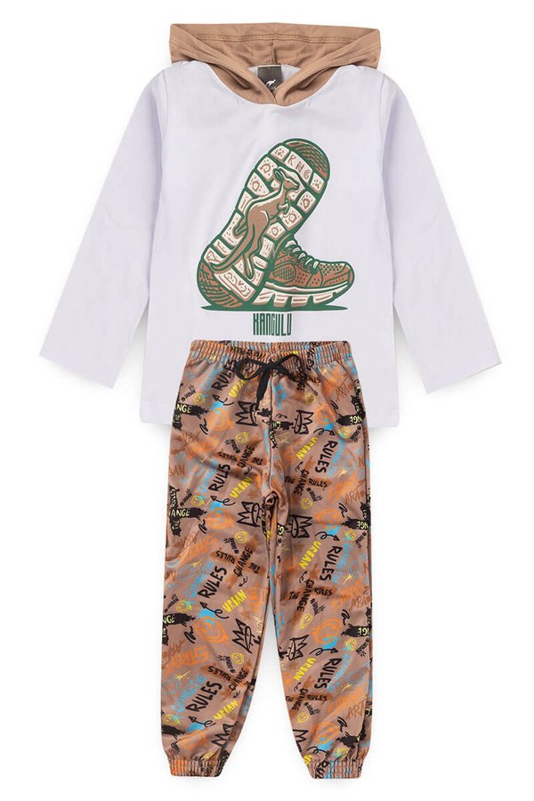 Conjunto Pijama Infantil Meia Estação Menino Tênis Kangulu Branco