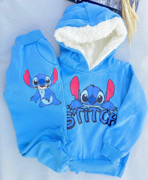Conjunto Moletom Infantil Stitch Azul com Capuz Forrado