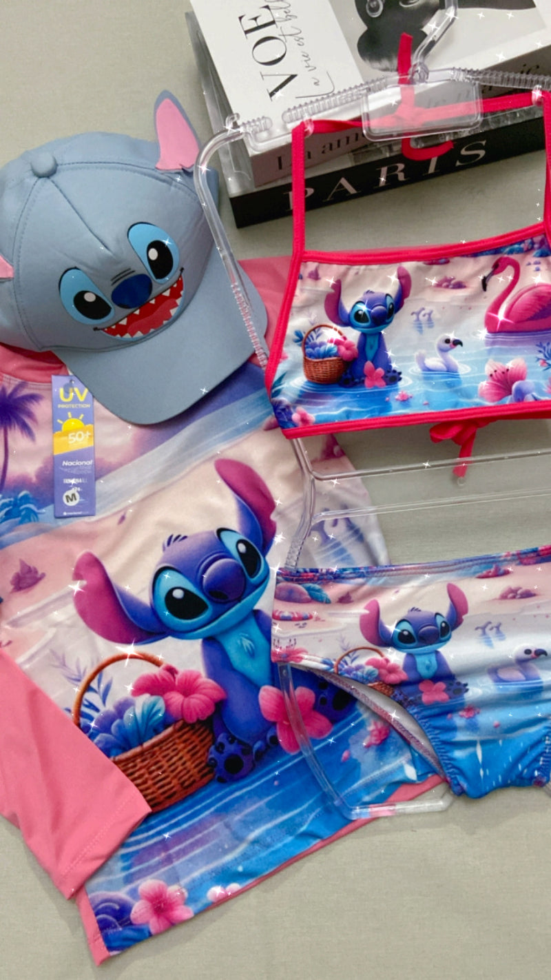 Biquíni Menina Infantil + Blusa UV50+ Proteção Solar Moda Praia