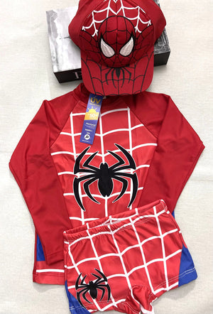 Kit Sunga Infantil + Camisa Proteção UV50 + Boné Praia Verão Homem Aranha