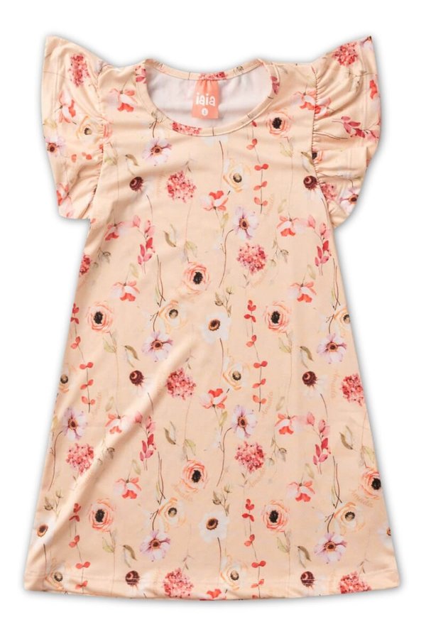 Vestido Infantil Menina Flores Iaia Bege